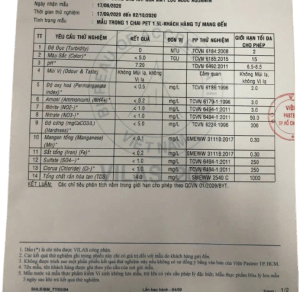 Giấy chứng nhận xét nghiệm nước 3